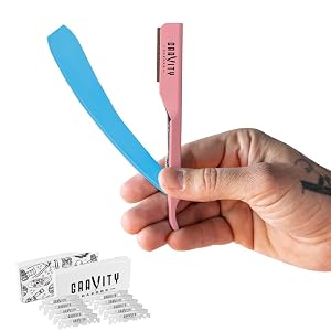 GRAVITY RAZORS Professional Straight Razor Kit Ultra Exposure Includes 10 Premium Blades 2mm Exposed Cotton Candy