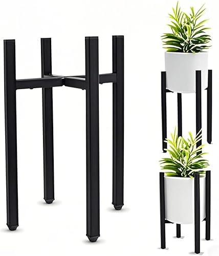 Soporte para macetas, soporte ajustable para macetas, soporte alto moderno de mediados de siglo para interiores, soporte de metal para macetas de