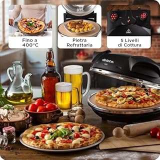 Ariete 917 Forno Pizza - Pizza in 4 minuti - Piastra in pietra refrattaria con trattamento antiaderente - Temperatura max 400° - 1200 Watt - Timer 30’ - Nero