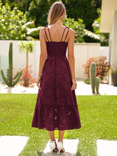 Image of Simplee Womens Semi Formal Dresses for Wedding Guest Floral Lace Midi Dress | Floral lace, Modest, Midi length, Sleeveless, V neck, Smocked empired waist, Semi formal wedding guest dress, Baptism dress
