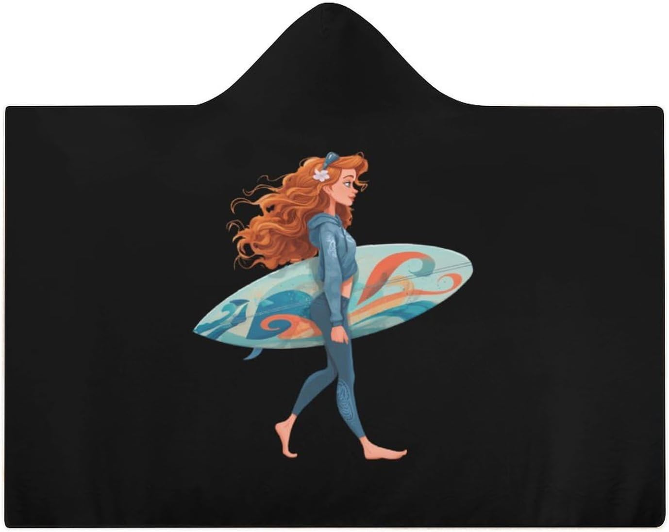 Surfing Surfboard Sport Wearable Blanket Oversized Throw Cape | Cozy Hooded Blanket Gifts for Women Men