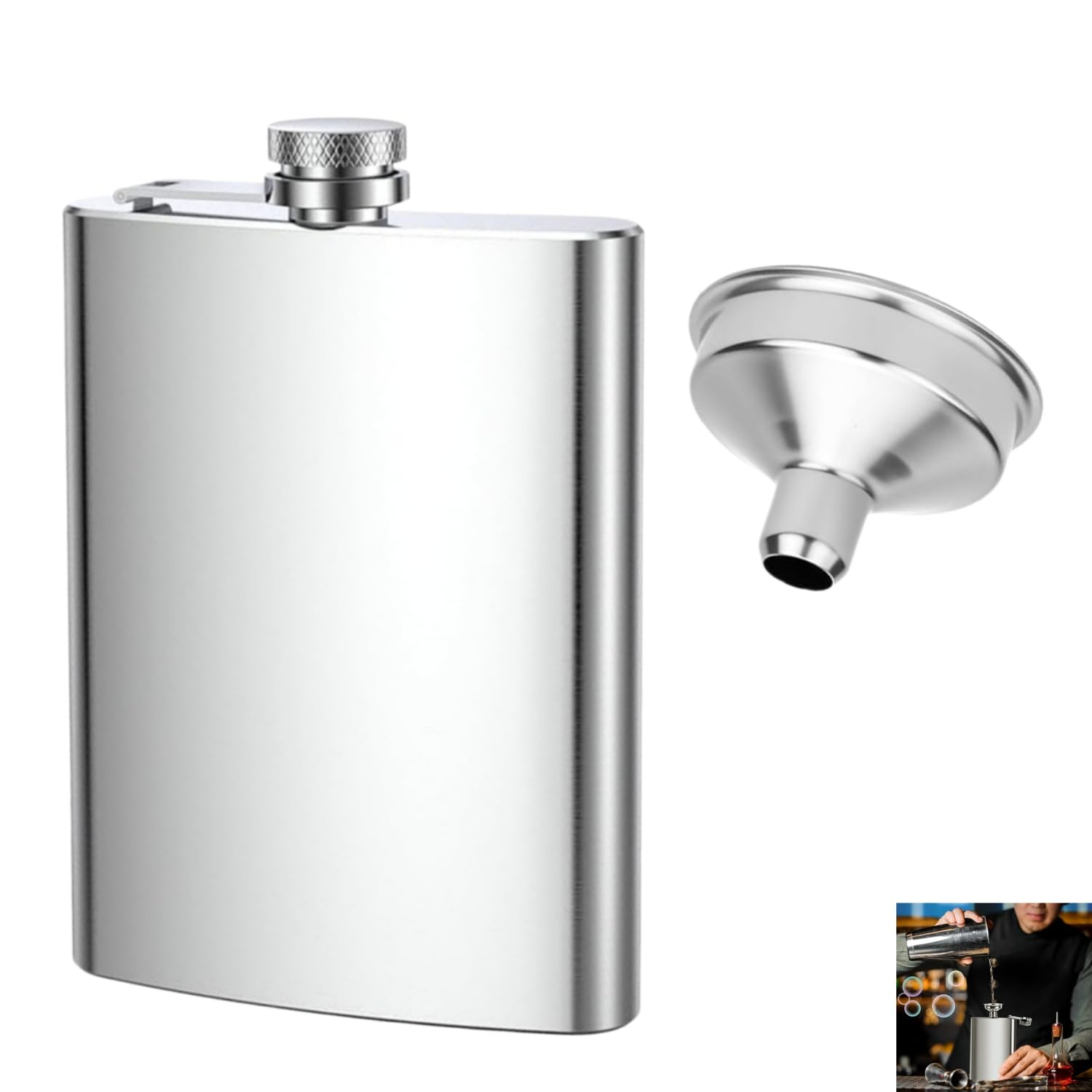 Bobozhong Men's Light 12Oz Hip Flask For Whiskey & Liquor,Stainless Steel Leakproof Thin Flask With Funnel Portable Flat Pocket Flask For Wo,Outdoor Camping, Barbecue, Party