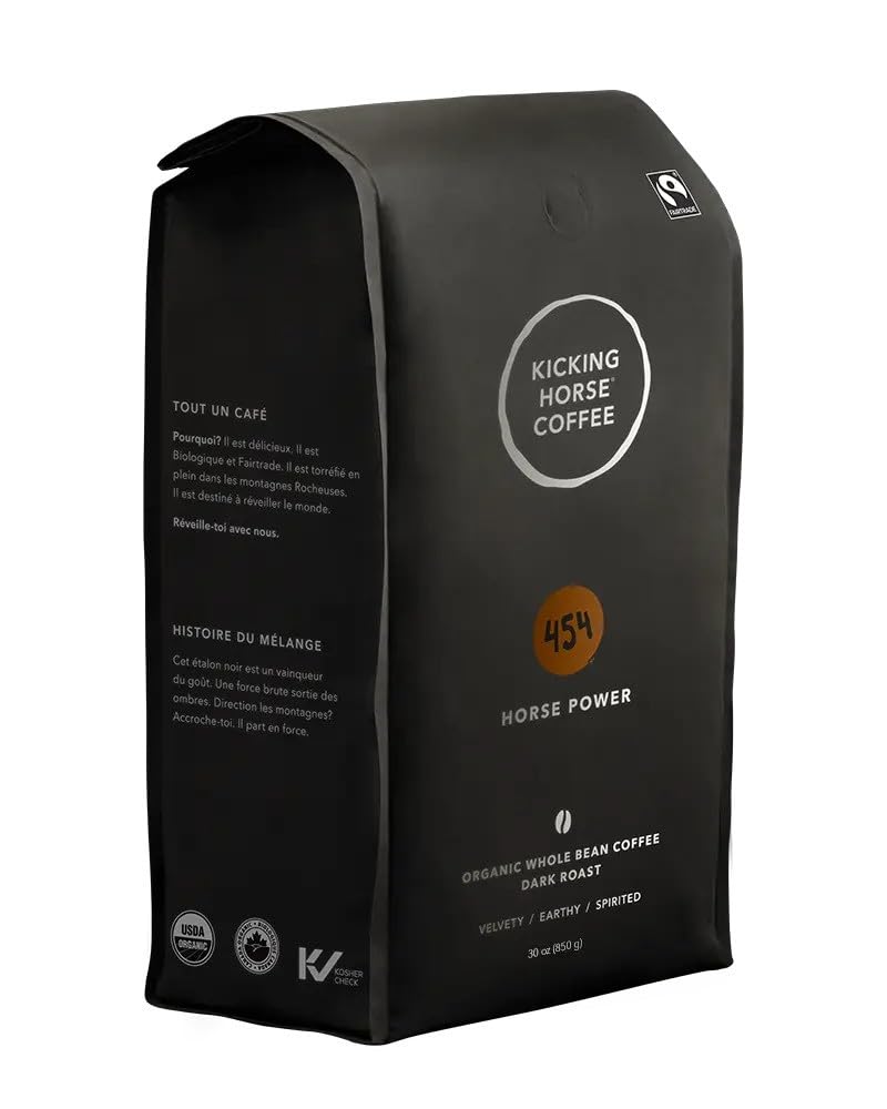 Kicking Horse Coffee – 454 Horse Power, Dark Roast, Whole Bean 100% Arabica Coffee | Dark Roast | All Organic & Fairtrade | 850 g
