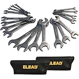 ELEAD 19-Piece Super-Thin Open End Wrench Set, Metric 5.5–27 mm & SAE 1/4'-1-1/16', CR-V Nickel Plated, 3 mm Thickness Ultra-Slim Wrench Set for Tight Spaces, Durable Roll-Up Pouch for Mechanics