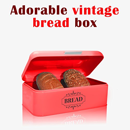 Allgreen Vintage Bread Box Container For Kitchen Decor Stainless-Steel Metal Bread Bin Retro Red For Kitchen Counter Dry Food Storage Including Free Butter Dish And Serving Ebook Store Bread Loaf #TOP3