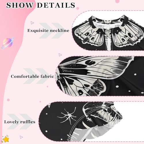 Girls One Piece Swimsuits Long Sleeve Swimsuit Zipper Bathing Suits Skull Moon Moth Black3