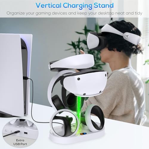 Base de carga para PSVR2 con soporte expositor de auriculares y cargador magnético 7
