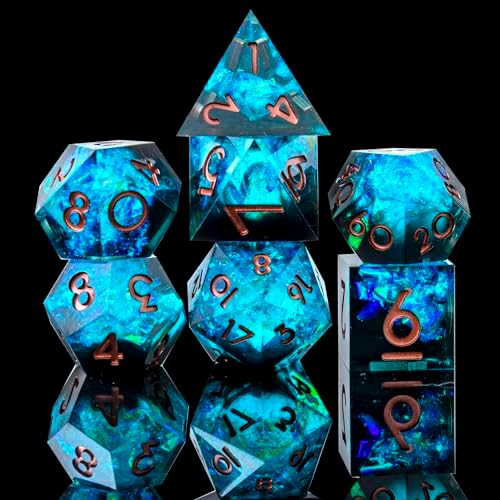 Sharp Edge DND Dice Set Handmade 7 Accessories Dice for Dungeons and Dragons TTRPG Games, Multi-Sided RPG Polyhedral Resin Sharp Edge Dice Roleplaying Games Shadowrun Pathfinder MTG(Blue/Dark)
