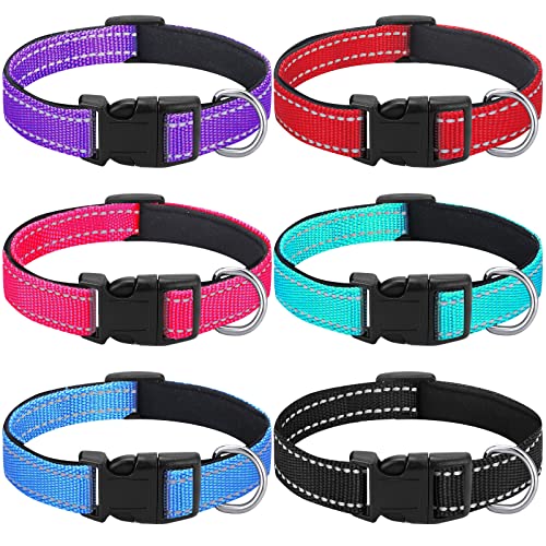 Image of 6 Pcs Reflective Dog Collar Soft Padded Breathable Adjustable Nylon Pet Collar with Safety Locking Buckle for Dogs Cats Puppy Pets Accessories(Small,Fresh Color)