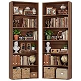IRONCK Bookshelves and Bookcases Set of 2 Floor Standing 6 Tiers Display Storage Shelves 70 in Tall