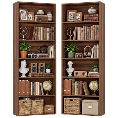 IRONCK Bookshelves and Bookcases Set of 2 Floor Standing 6 Tiers Display Storage Shelves 70 in Tall