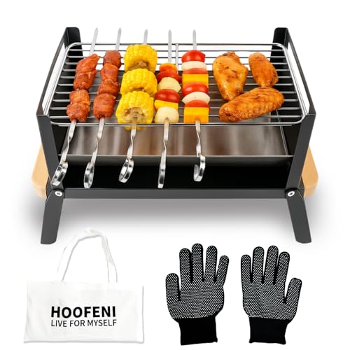 HOOFENI Portable Charcoal Grill with Wood Handle - Folding Tabletop BBQ, Portable Mini BBQ Grill, Compact Stainless Steel Grill for Outdoor Camping, Picnics & Backyard, Easy Setup & Clean
