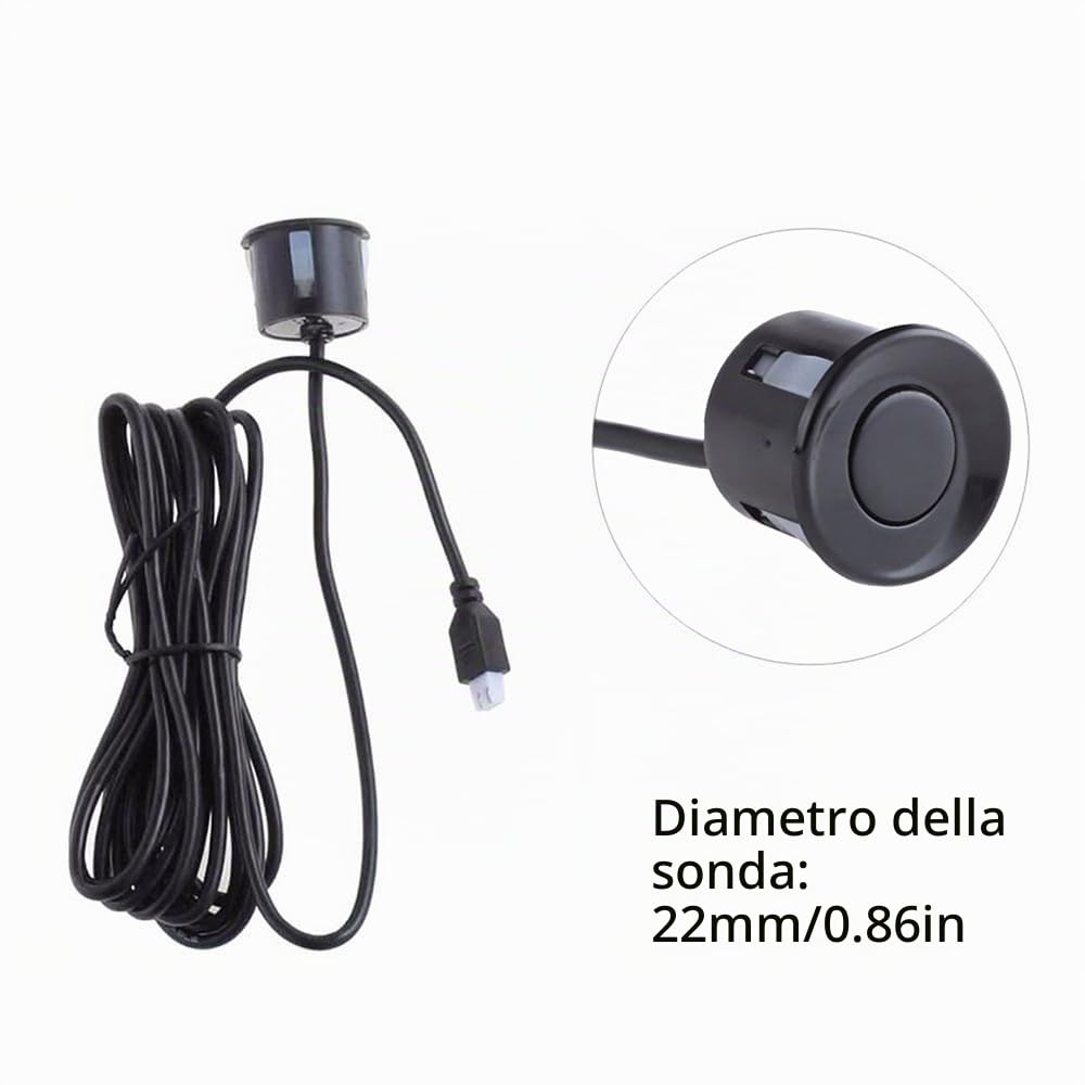 MASO, radar wireless per retromarcia auto con kit 4 sensori, sensore di parcheggio retromarcia auto con sistema radar sensibile, radar wireless per retromarcia auto DC 12V 0,3-2,0m/11,81-78,74in, Nero