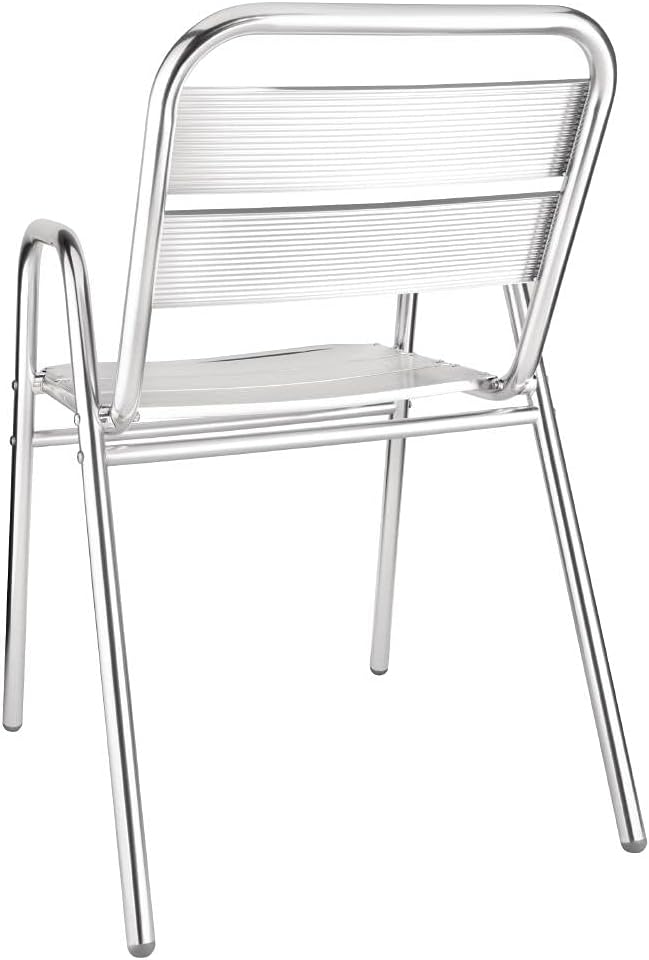 Bolero Aluminium Stacking Chairs Silver Arched Arms Outdoors 780X600X495mm 4pc
