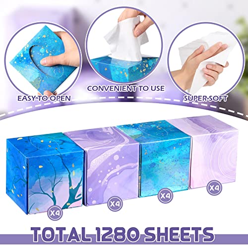Marsui 16 Packs 1280 Sheets Tissues Cube Box Facial Tissue Soft Tissues 4 Designs In Purple Individual Tissues 80 Sheet Per Box 2 Ply Household Box Tissues For Bathroom Office Dinner (Watercolor) #TOP3