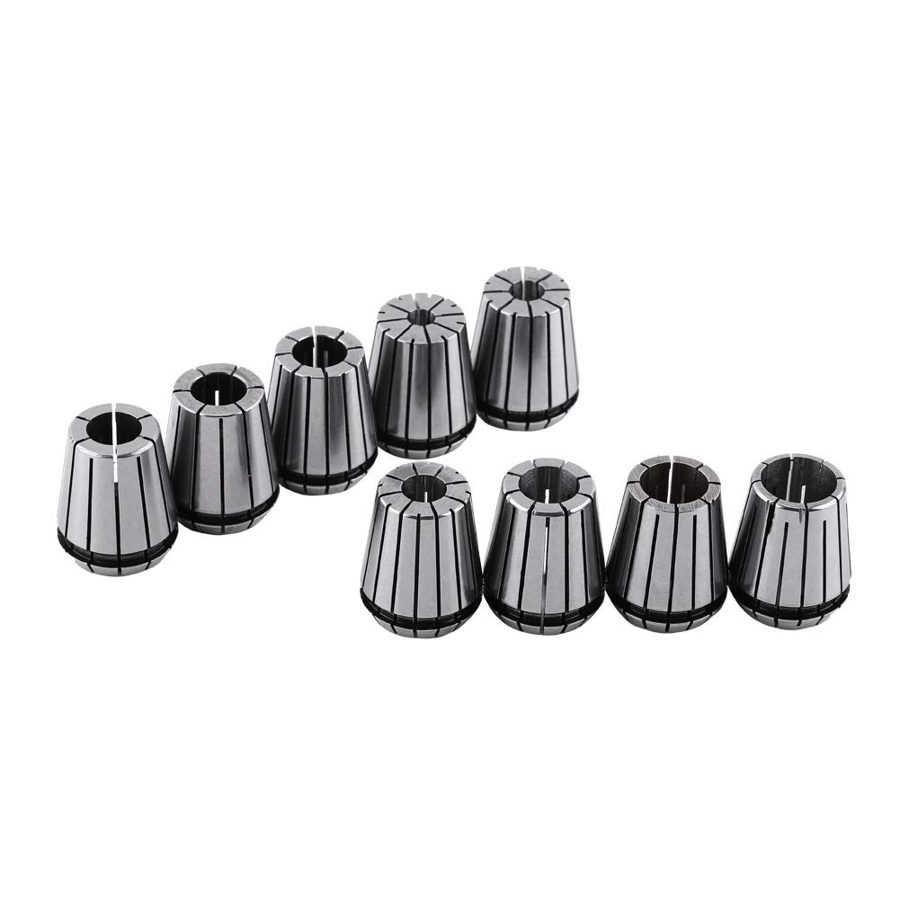 Samfox ER32 Juego de Boquillas, 9 Piezas Juego de Boquillas de Resorte CNC Cuchillas Torno Spring Collet 2-20mm para Máquina de Grabado CNC y Herramienta de Torno de Fresado