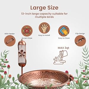 Metal Bird Bath 13 Inches Outdoor Deck Mounted Bowl with Feeder Balcony Railing Birdbaths Unheated with Fence Clamp Detachable for Outdoor Garden Patio Bronze