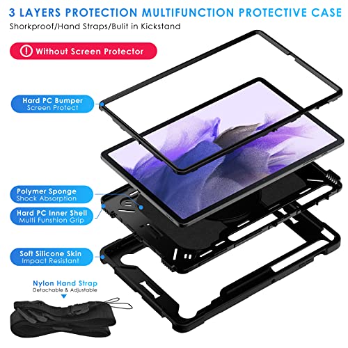 Detuosi 360 Rotating Hybrid Case For Samsung Galaxy Tab S7 Fe 5G/ S8+Plus/ S7 Plus 12.4" With Pencil Holder & Shoulder Strap, 360 Degree Swivel Kickstand Heavy Duty Hybrid Bumper Protective Kids Cover #TOP4