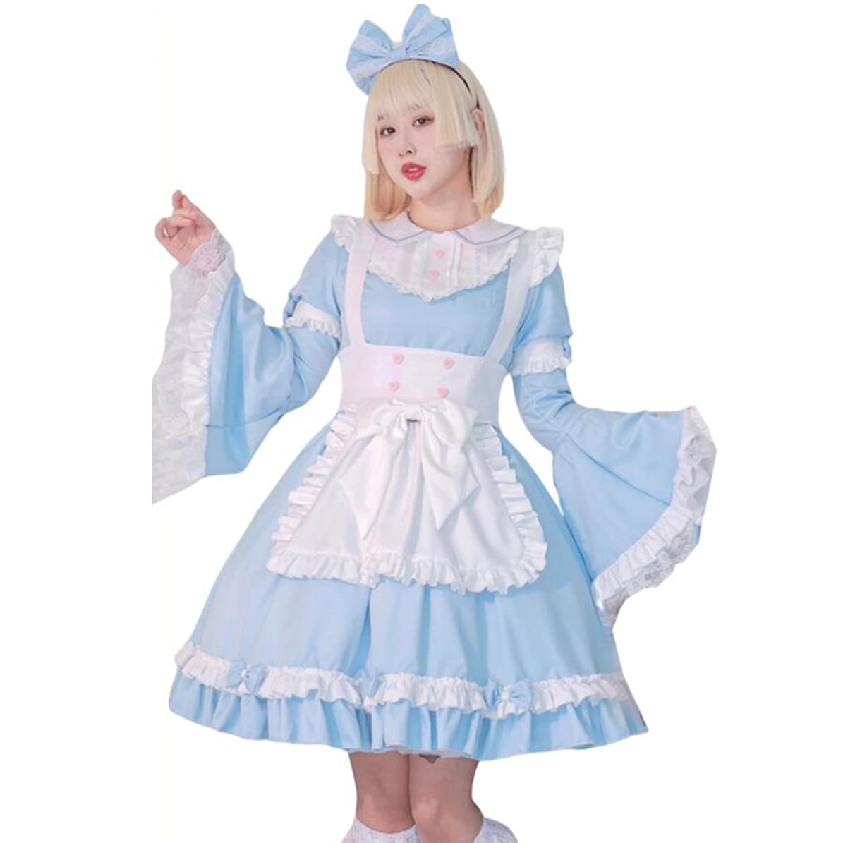 ゴスロリ コスプレ衣装 水色 リボン付き ゴスロリ コスプレ衣装 水色