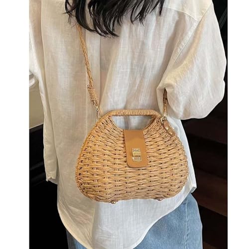 Bolso cruzado de paja para mujer verano playa tote miniatura 2