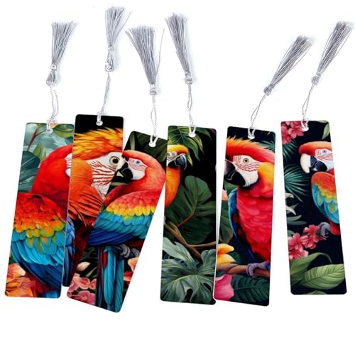 Marque-pages perroquet originaux : lot de 6 signets avec pompon pour lecteur