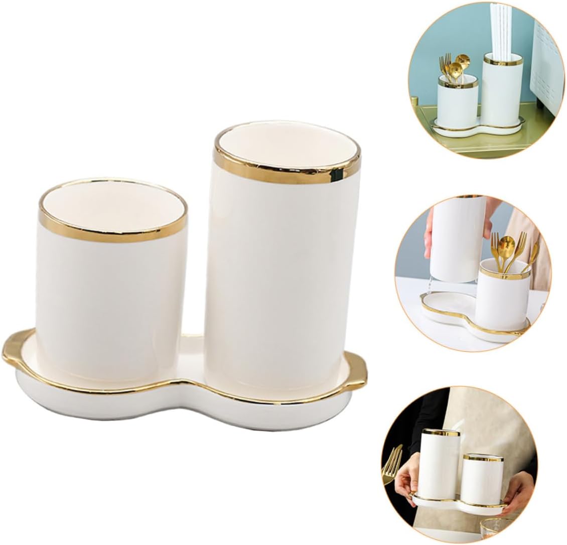 Holder Chopsticks Shelf Kitchen Storage Rack Silverware Organizer White Ceramic Design