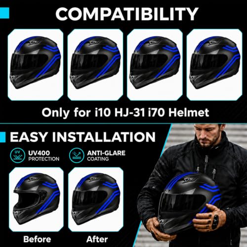 Image of PSLER i10 Visor HJ-31 Visor i10 Tinted Visor Helmet i70 Face Shield for i10 HJ-31 i70,Deep Black Visor
