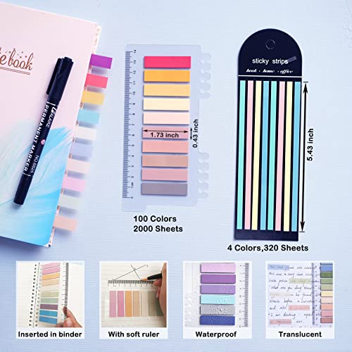 Wschu 2320Pcs Book Tabs For Annotating Books, 104 Colors Morandi Sticky Tabs For Binders, Page Markers Transparent Sticky Notes,Writable & Repositionable Book Flags Strip Index Tabs,Page Tabs #TOP1