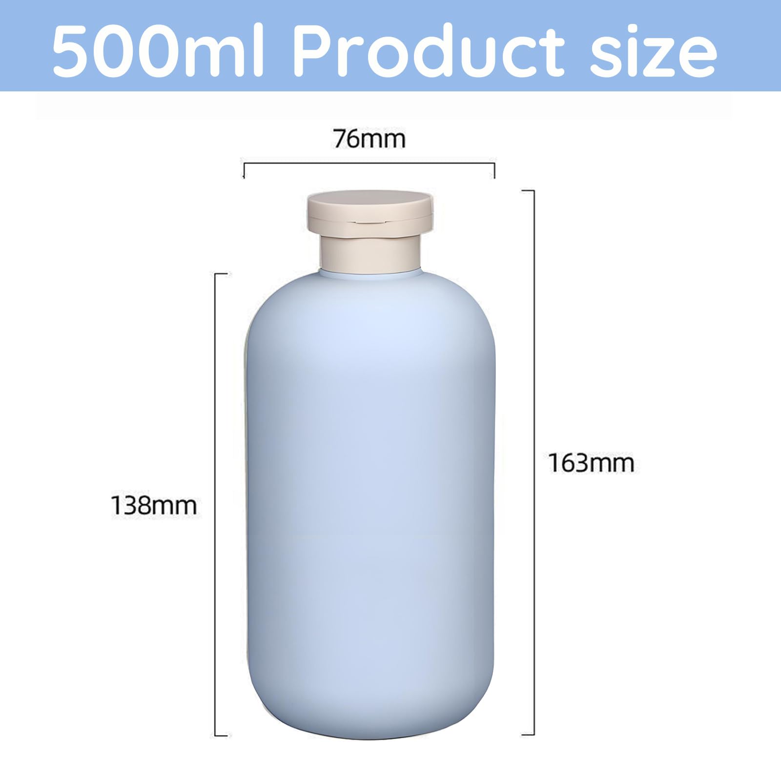 12 Piezas Botellas de Viaje Rellenables 500ml Azul Exprimible con Tapa Abatible, Botes Viaje Portátiles de HDPE para Desinfectante Manos, Champú, Loción, Dispensador Cosmético