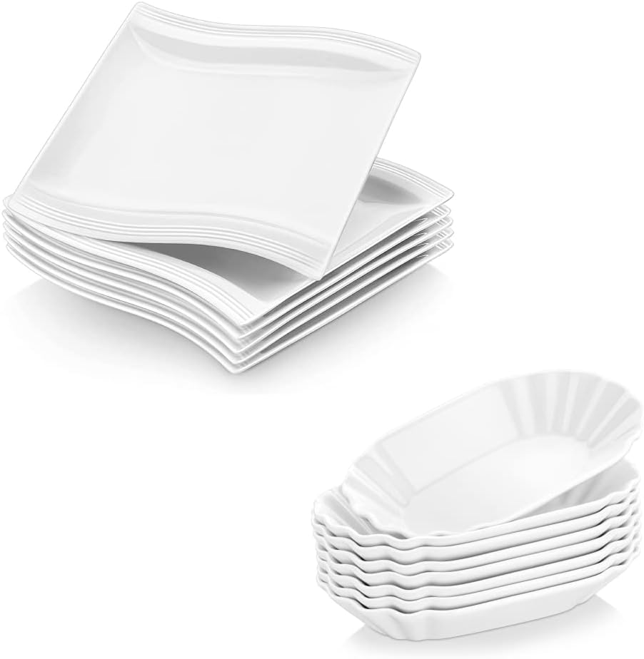 MALACASA 8.2 inch Square Dinner Plates Set of 6 bundle 7.7