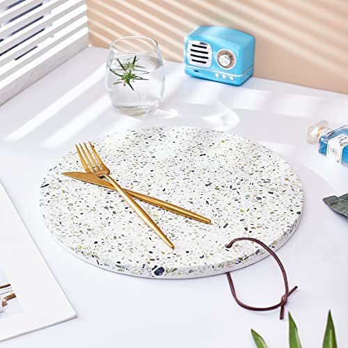 Coffeezone Decorative Terrazzo Concrete Stone Round Serving Tray, Elegant Serving Platter For Weddings, Birthdays, Christmas, Holidays (White) #TOP1
