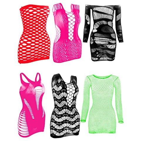 Lemon Girl 6 Pieces Women's Fishnet Lingerie Top Mesh Babydoll Chemises Dress,General Size Cover