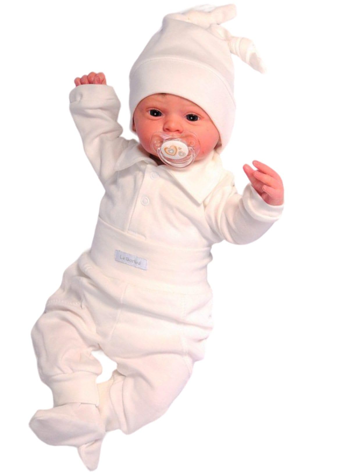 Baby Anzug 3-teilig Set Langarmbody mit Polokragen Schlupfhose Mütze Creme Babykleidung elegant bequem weich Babyset Geburt Geschenk Neugeborene Baby Outfit Kleidung
