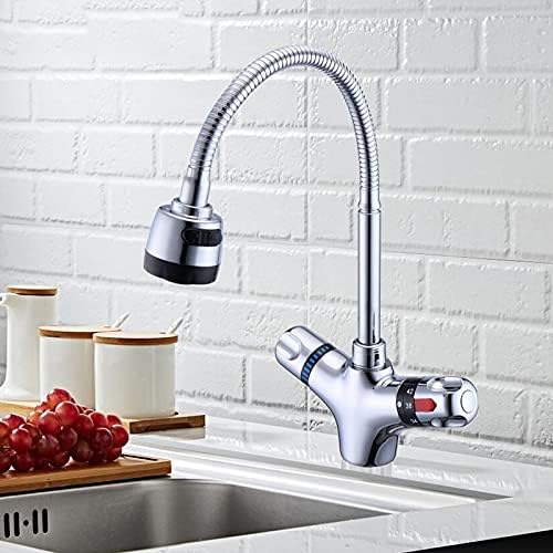 Sink tap Kitchen Sink tap for Bar Farmhouse Commercial, Solid Brass Chrome Finish Kitchen Mixer Tap, Cold and Hot Kitchen Thermostatic tap, Constant Temperature Mixer Ba
