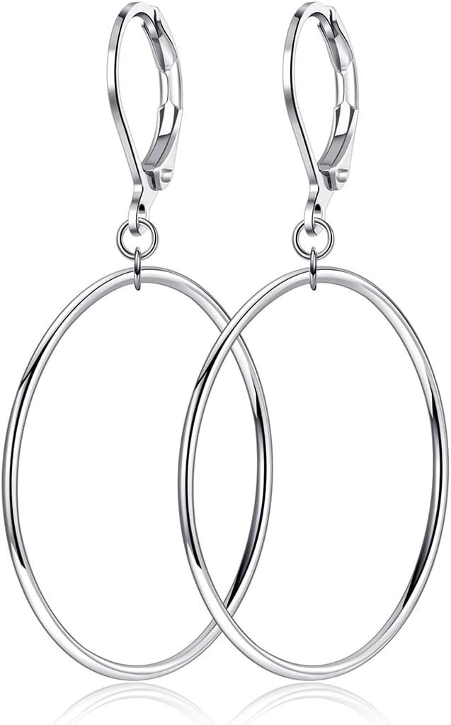 Silver Large Big Round Circle Hoop Dangle Drop Earrings for Women Hypoallergenic 40 50 60 70MM