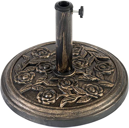 Straame 12KG Cast Iron Effect Garden Parasol Base - With Floral Rose Design - For Outdoor Furniture Umbrella, Canopy - Easy to Assemble, Heavy Duty Weather Resistant (Cast Iron Effect - 12 kg)