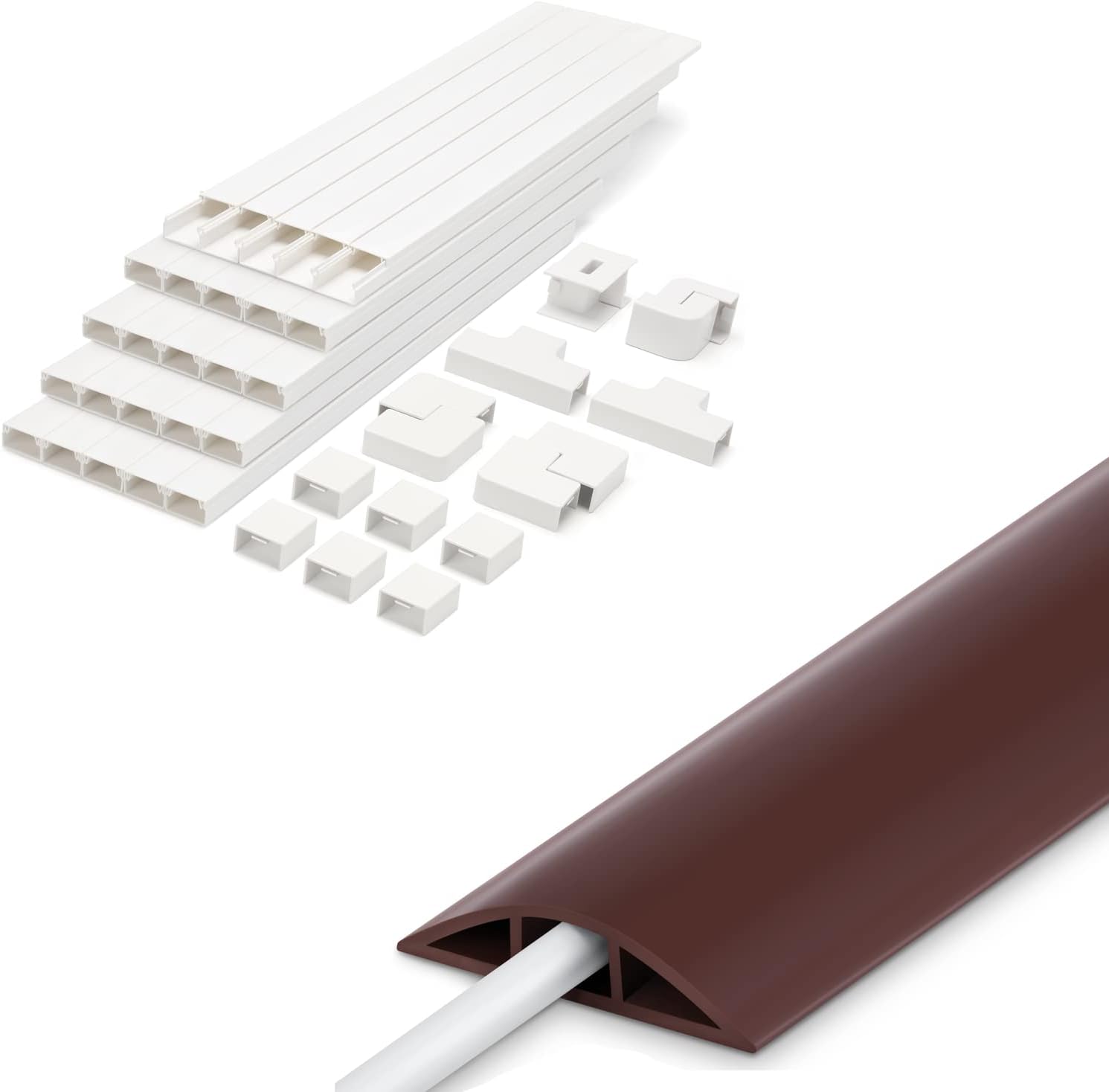 Wire Covers for Cords Kit 392.5in & 4FT Cord Cover Floor, Brown Cord Hider Floor, Extension Cable Cover Power Cord Protector Floor, Cable Management Hide Cords on Floor- Soft PVC Wire Covers