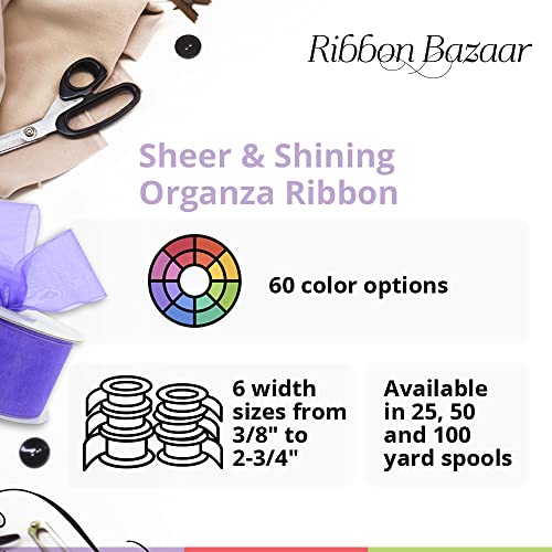 Sheer Organza Ribbon By Ribbon Bazaar - 100% Nylon Chiffon Ribbon For Floral Decor, Table Arrangements, Gift Wrapping Ribbon, Decorative Bows, & More - 1-1/2 Inch Old Gold 100 Yards #TOP1