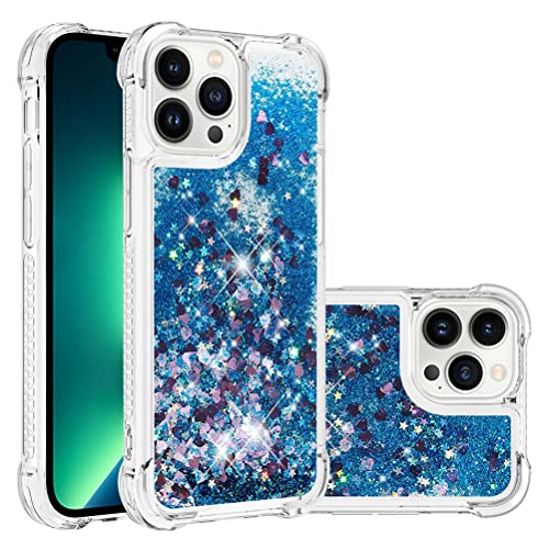 Compatible avec iPhone 13 Pro Max Custodia Cases Brillantini Liquido Glitter Floating Trasparente Antiurto Protettivo Phone Cover per 13 Pro Max Love YBWTLS. silicone tpu blu