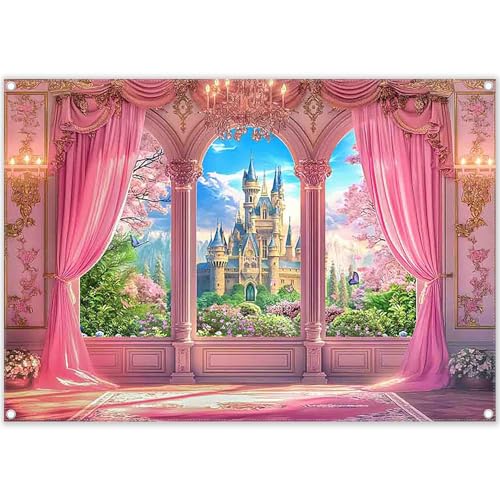 Telón Fotográfico Rosa 7x5ft Fondo Castillo Floral