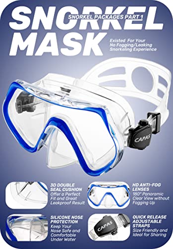 image for CAPAS Snorkel Mask Fins Set, Travel Size Snorkeling Gear for Adults wi