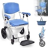 Toilettenstuhl Für Senioren, Multifunktionaler Duschstuhl Mit Rollen, Toilettenstuhl Klappbar Mit Urineimer, Toilettenstühle Für Ältere Und Behinderte, Tragfähigkeit 150kg (Blue 94x50x92cm)