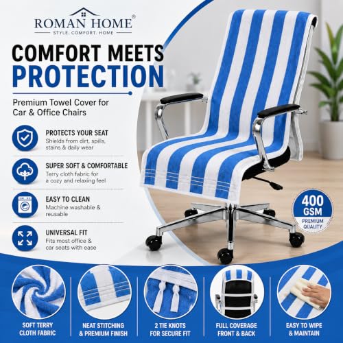 Image of ROMAN HOME Car & Office Chair Towel, 1, Blue Line | 2 Tie Knots, Super Soft, 400 GSM