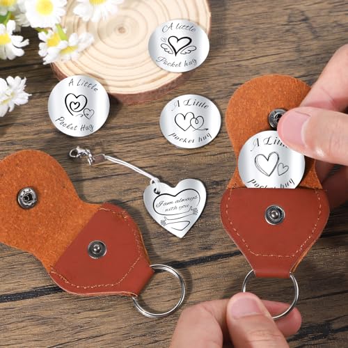 Pocket Hug Token Gifts for Women Men Inspirational Gift Leather Keychain Long Distance Gifts for Friends Family3