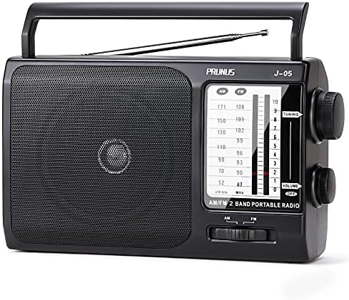 PRUNUS J-05 Portable Radio Battery, AM FM Transistor Radio with Excellent Reception, Battery Operated by 3x D Cell Batteries or AC Power for Household and Outdoor