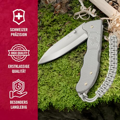Victorinox Schweizer Taschenmesser Hunter Evoke Alox, Klappmesser Outdoor, 5 Funktionen Inkl. 10 cm Klinge und Paracord-Anhänger, Silber