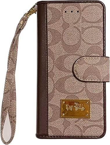 Designer Wallet Case for Samsung Galaxy S22 Ultra,Classic Monogram Luxury Case,Premium PU Leather Flip Protective Case Cover with Kickstand Cover for Samsung Galaxy S22 Ultra 5G (6.8 inch)- Khaki
