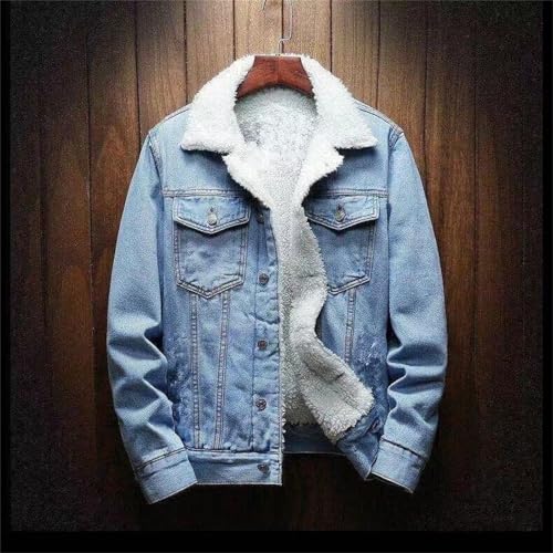 Men's Wool Lined Jean Jacket, Lapel Sherpa Fleece Thermal Thicken Denim Trucker Jacket Coats3