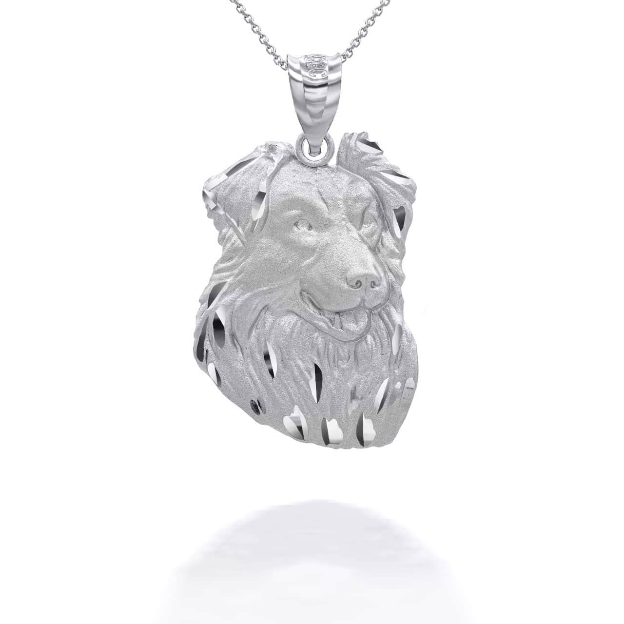 Claddagh Gold Polished .925 Sterling Silver Border Collie Dog Head Animal Puppy Pendant Necklace with Rolo Chain and Pendant only