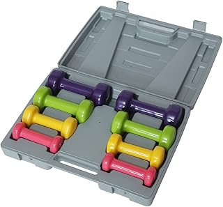 BAKAJI Set 8 Manubri da Palestra con Valigetta (2x0.5kg + 2x1kg + 2x1.5kg + 2x2kg), Pesi Fitness Rivestimento in Gommapiuma, Ergonomico, Antiruggine, Antiscivolo, Riabilitazione Fisica, Allenamento